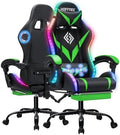 Gaming Chair with Bluetooth Speakers RGB LED Lights Computer Chair-Green | Ergonomic Massage Game Chair with Footrest & Lumbar Support High Back Video Game Chair for Adults Racing Style by Vanspace