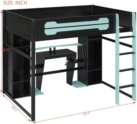 Merax Full Size Gaming Loft Bed with Desk and Built-in Wardrobe & Cabinets - Image 2