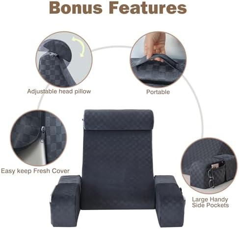 Vekkia 21'' Reading Pillow for Adults with XL Side Pockets, Adjustable Arms - Image 5