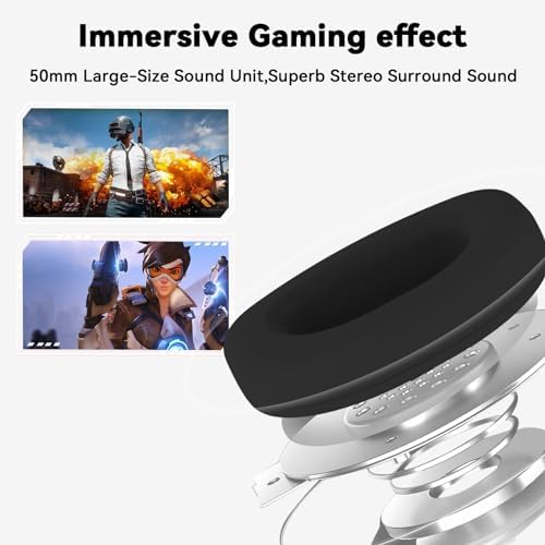 Jimonyer Gaming Headset with Microphone, 7.1 Surround Sound and Noise Canceling Over Ear Headphones for PC, PS4, PS5,Xbox Series,Switch, RGB Light and Soft Imitation Protein Earmuffs (White) - Image 2