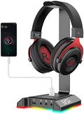EKSA Headphone Stand, RGB Gaming Headset Stand for Desk with 7.1 Surround Sound, Headphone Holder with 3.5mm Aux and 2 USB Ports, Aluminum PC Gamer Headset Accessories for All Headphones Size by EKSA
