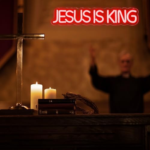 Mutank Jesus is King Neon Sign, Christian Neon Light USB Powered Dimmable LED, for Easter Church Religious Bible Verse Church God Christian Faith Based Sign Inspirational Christian Gifts(15.7*3.1 In) - Image 5