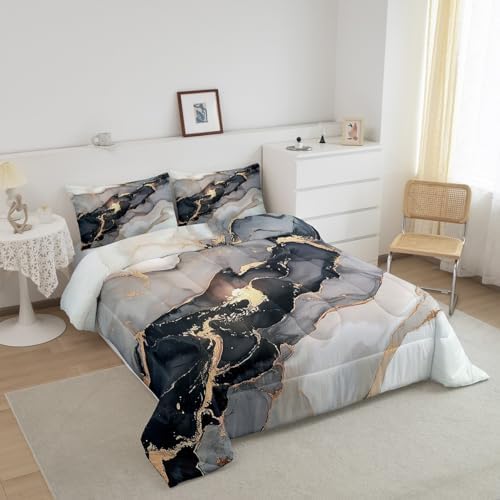 Erosebridal Black Marble Bedding Set Twin,Black and Grey Marble Comforter Set Men Teens Boys Modern Gray Orange Abstract Art Tie Dye Down Comforter Kids Gothic White Gold Marble Duvet Insert Soft - Image 2