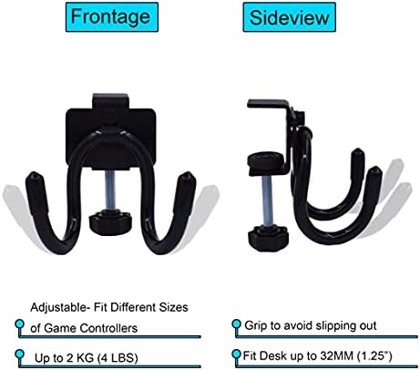 YYST Desk Mount Game Controller Holder Clamp On Hanger Holder Storage Rack for PS3/PS4/PS5/Xbox 360/Xbox One/S/X/Elite/Series S/Series X Controller, Pro Controller,etc-No Game Controller-Black - Image 2