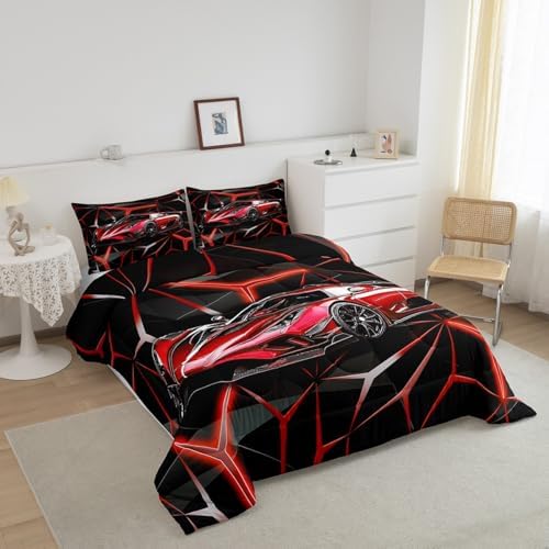 Feelyou Red Race Car Bedding Set Toddler Size for Kids Boys Extreme Sport Theme Comforter Set Teens Toddler Fast and Furious Duvet Set Cool Modern Quilt Set 2Pcs - Image 2