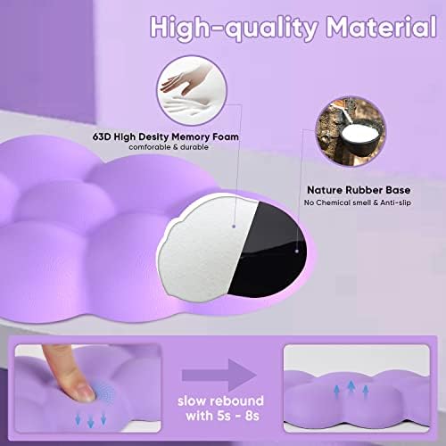 Sushret Cloud Wrist Rest Keyboard, Purple Cloud Palm Rest with PU Leather Memory Foam Cute Keyboard Rest for Wrist Support and Arm Rest, Desk Cloud Wrist Pad for PC Gaming/Hand Cushion/Computer/Office - Image 4