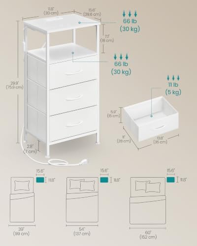 SONGMICS Nightstand with Charging Station, 3 Fabric Drawers - Image 2