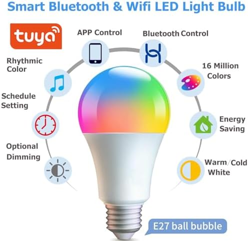 4 Pack Smart Light Bulbs,WiFi & Bluetooth LED Light Bulb That Works with Alexa & Google Home, Color Changing Light Bulb, 10W A19 E26 2.4Ghz WiFi Light Bulbs 60 watt Equivalent, 800lm Dimmable - Image 2