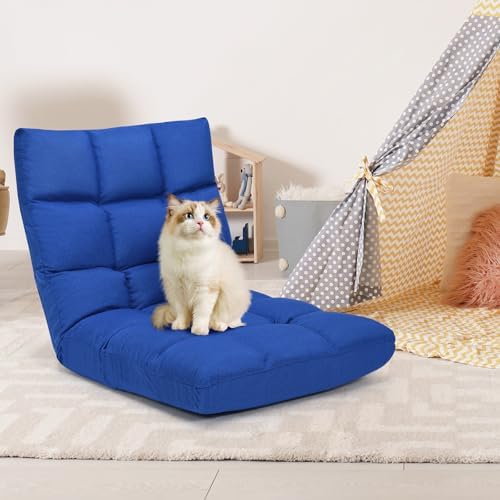 ERGOMASTER Floor Chair with Back Support,Adjustable Folding Gaming Chair 14-Position Cushioned Lazy Sofa for TV, Reading, Meditating,Gaming for Adults(Navy Blue) - Image 2