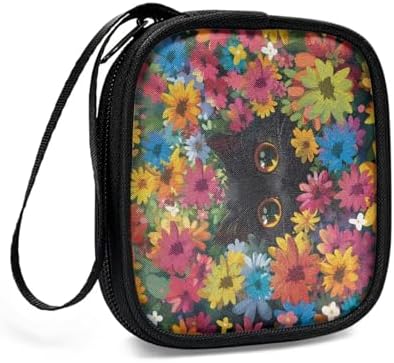 Lightweight Headphone Storage Bag, Colorful Flower Black Cat Portable Headset Carrying Pouch Headphone Case Bag Soft Travel Pouch for Ear Headphones Headphone Holder - Image 3