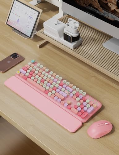 Wireless Keyboard and Mouse Combo, Cute Typewriter, Magnetic Wrist Rest - Image 2