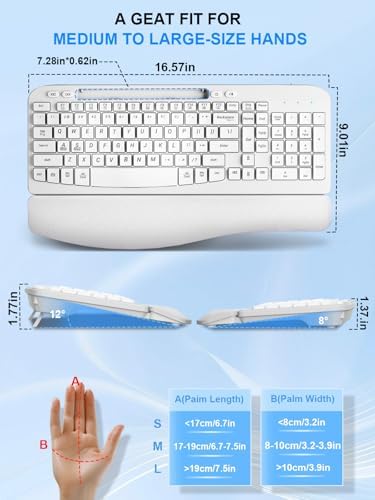 Hayyiesh Ergonomic Wave Keys Wireless Keyboard and Mouse Combo, Full Size with Memory Foam Wrist Rest & Phone Holder, 2.4G Cordless Set with USB-C Adapter for Windows Mac Desktop Laptop (White) - Image 2