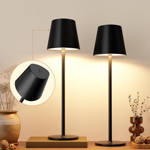 Kakanuo Cordless Table Lamp, 3 Color Stepless Dimming, 5000mAh Rechargeable Battery Powered, Outdoor LED Lamps, for Dining Room, Living Room, Bedroom, Bar, Cafe, Restaurant, Patio, Camping - Black by KakanuoLightings