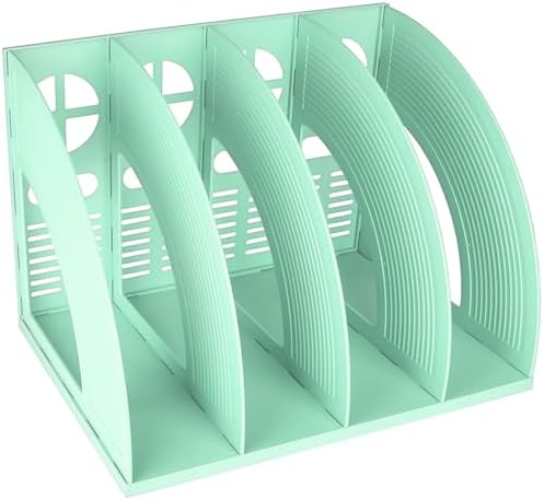 SAYEEC Sturdy Magazine Holder 4 Compartments Plastic Desktop File Organizer File Dividers Office Organizer Storage Document Magaizne Rack Display Box (Green) by SAYEEC