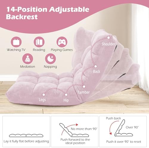 COSTWAY Floor Chair, Video Gaming Chairs with Back Support (Light Pink) - Image 5