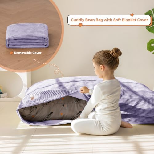 MAXYOYO 3 in 1 Kids Bean Bag Chair, Comfy Floor Sofa with Removed Cover | Convertible Chair Folds from Bean Bag to Lounger, Floor Couch with High-Density Foam Filling, Floor Sofa for Gaming, Purple - Image 4