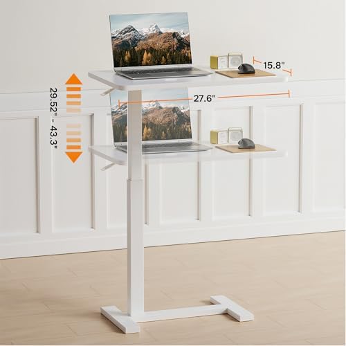 Overbed Bedside Table with Hidden Casters, Adjustable Hospital & Home Use Bed Table, Rolling Laptop Table, Movable Standing Desk, White - Image 3