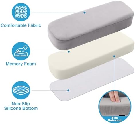 Smiry Memory Foam Office Chair Armrest Pads, Non-Slip Armrest Cushion | Ergonomic Arm Rest Pads with Adjustable Buckles and Straps, Elbow Relief for Desk, Gaming & Wheelchair, Grey, Set of 2 - Image 3
