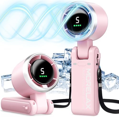 Morelax Personal Handheld Fan,High-Speed Turbo Fans,5-Speed with LED Display,Powerful Motor,4000mAh,USB Rechargeable Portable Cooling Fan for Outdoor Activities,Travel,Working,Pink - Image 2