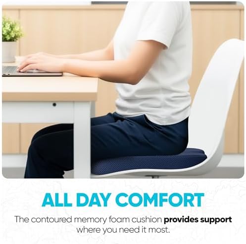 FORTEM Seat Cushion, Office Chair Cushion for Tailbone Sciatica Pain Relief | Memory Foam Pillow for Car | Ergonomic Design | Washable Cover | Non Slip | Blue - Image 4