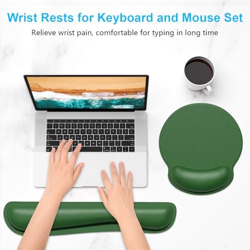 Dapesuom Keyboard Wrist Rest and Mouse Pad with Wrist Support, Cute Memory Foam Cushion for Keyboard and Mouse Set, Ergonomic Pad Rests with Non Slip Base for Easy Typing & Pain Relief, Forest Green - Image 2