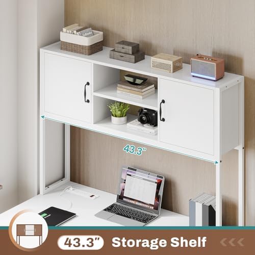 SEDETA Farmhouse White L Shaped Office Desk with Drawers, Storage Shelves - Image 5