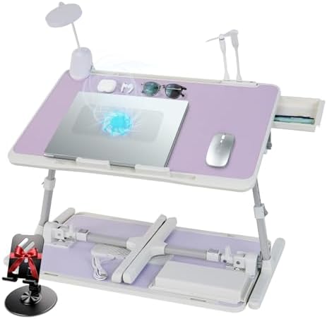 iXTRA Adjustable Laptop Lap Desk with Cooling Fan USB Light for Adults 56x32cm,Purple by IXTRA