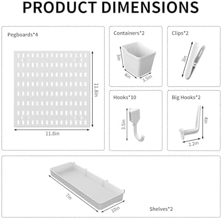 SHGJ&SOFT Peg Board Wall Organizer Panels, 22pcs - Includes 4 White Pegboards & Accessories, Plastic Pegboard for Home，Office, Craft Room, Gaming Setup, 24″×24″, Wall Mount Display Pegboard Panel Kits - Image 2