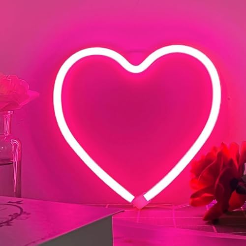 Pink Heart Neon Sign for Bedroom Decoration, Heart Led Light Sign 8.7×8.7 In Battery/USB Powered Romantic Love Hearts Neon Light for Wall Decor Art Kids Girl Room Wedding Party Valentine's Day Prsent by Bernicekelly