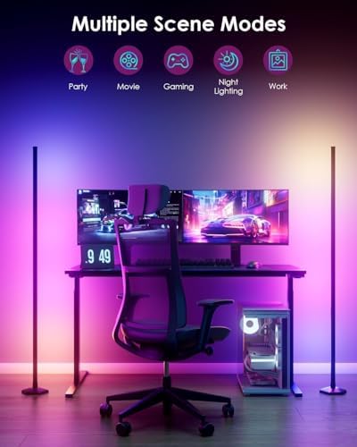 Corner Floor Lamp, 2 Pack RGB Corner Lamp with App/Remote/Button Control, Smart LED Floor Lamp with 16 Million DIY Colors & 68+ Scene, Music Sync for Living Room, Bedroom, Gaming Room (2, 57 Inch) - Image 3
