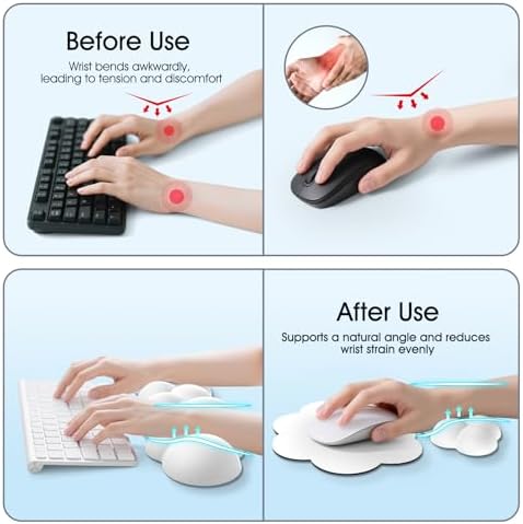 Cloud Wrist Rest Keyboard Cushion and Cloud Mouse Pad, White | 4-in-1 Ergonomic Cloud Keyboard Wrist Rest Set, Memory Foam, Arm Support for Palm, Cute Desk Accessory for PC Gaming Setup - Image 3