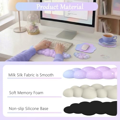 Cloud Mouse Pad Keyboard Wrist Rest for Mouse 4PCS Mini Small Starry Sky Galaxy Desk Mat Pad Set Memory Foam Non-Slip Cute Ergonomic Gaming Mouse Wrist Support for Computer Home Office Purple Blue - Image 6
