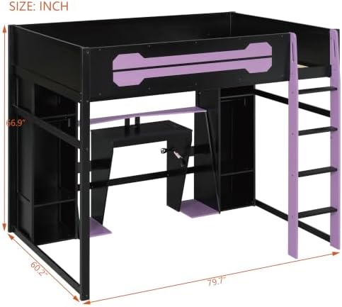 Merax Full Size Gaming Loft Bed with Desk and Built-in Wardrobe & Cabinets - Image 2
