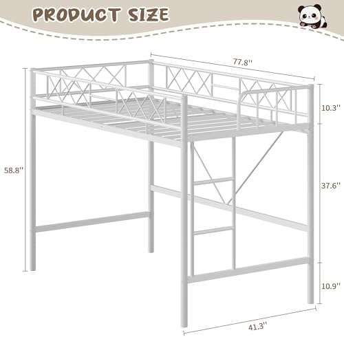 Garvee Loft Bed Twin Size with Safety Guardrail & Ladder,Metal Frame, White - Image 2