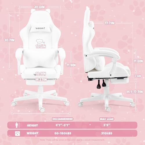 Vigosit White Dog Gaming Chair - Kawaii Design for Competitive Gamers & Adults, Ergonomic High Back with Lumbar Support, 310lbs Capacity - Image 2