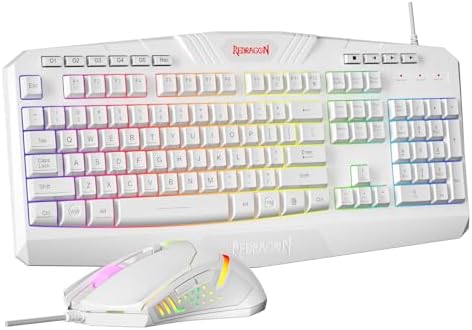 Redragon Updated Programmable Gaming Keyboard and Mouse, RGB Backlit Keyboard Mouse with Software, Independent Macro Record Keys, Value Combo Set, White - S101-3 PRO by REDRAGON