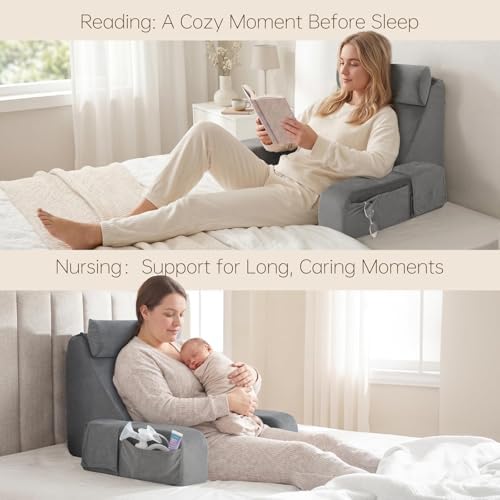 ENITYA 19" Reading Pillow for Bed with Firm Back Support & Big Pockets - Image 6