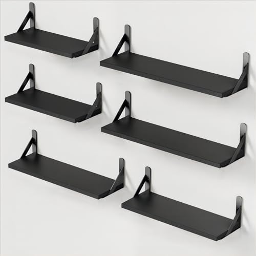 Amada Solid Paulownia Wood Wall Shelves, Medium Size, 6 Pcs, Black by AMADAHOMEFURNISHING
