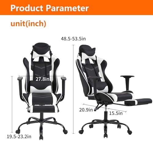 Gaming Chair, High Back PU Leather Gaming Chairs Computer Chair with Headrest & Lumbar Support, Height Adjustable Wide Seat Gaming Chairs for Adults, Game Chair with Footrest & Armrest - Image 2
