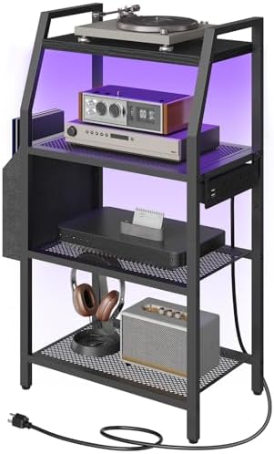 MAHANCRIS Game Console Shelf, Gaming Console Stand with Outlet & LED Lights by MAHANCRIS