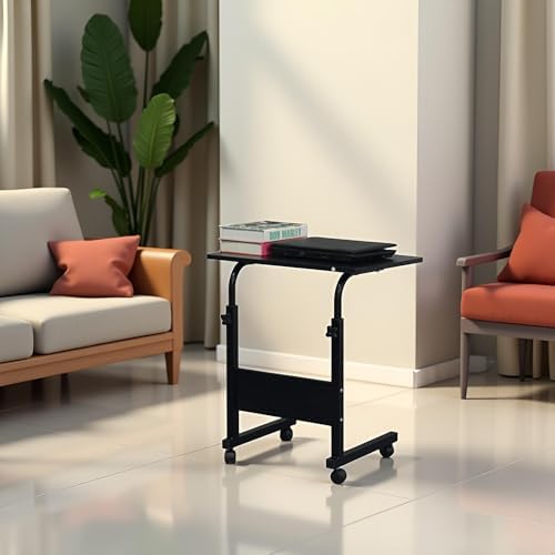 TV Tray Bed Side Table, Portable Rolling Desk Hospital Bed Laptop Table, Small Standing Desk with Wheels Adjustable Height for Sofa, Bedside, Tablet Use, Secure Non Tilt, 23.6" W, Black - Image 6
