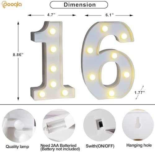 Pooqla 16th Birthday Decorations for Girls Boys, 35 Colors LED Light Up Numbers with Remote, Color Chaning Marquee Numbers Gift for Sweet 16 Party Decoration Wedding Anniversary Decor, Number 16 - Image 5