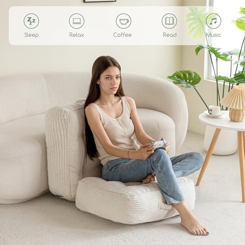 HIGOGOGO 8" Extra Thick Floor Pillow Cushion for Adults, Meditation Cushion Pillow, Large Square Floor Sitting, Tufted Corduroy Cover, for Tatami Living Room or Yoga, 22x22 Inch, Beige - Image 5