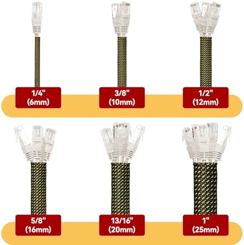 Braided Cable Sleeve, 16.4ft Expandable Mesh Cable Management Sleeve, Wear-Resistant Cord Protectors from Pets No Chew Flexible Wire Sleeving for Audio Video (Black and Gold, 3/8") - Image 2