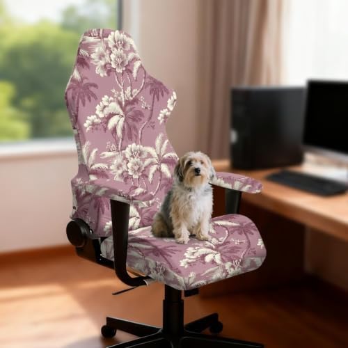Gaming Chair Covers Slipcovers Vintage Palm Tree Gaming Chair Covers Pink Stretchable Computer Chairs Slipcover with Armrest Protectors for Home, Office, Workstation - Image 2