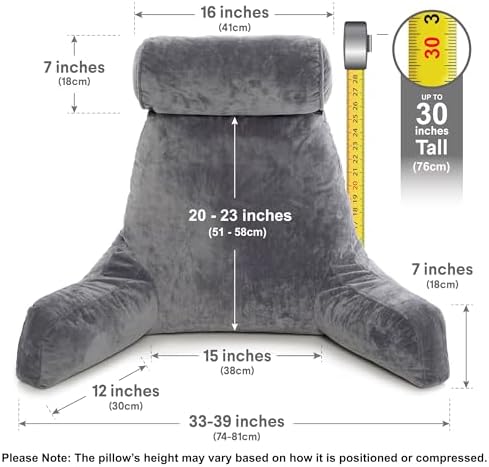 Husband Pillow XXL The Original for Adults - 30" Tall Backrest for Sitting Up in Bed - Firm Support Reading & Bed Rest Pillows for Adults, Neck Roll, Removable Cover - TV - Dark Grey - Image 3
