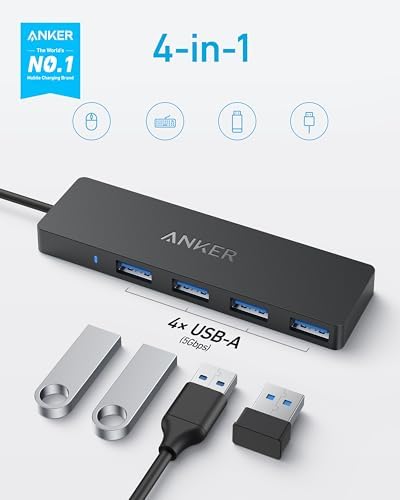 Anker 4-Port USB 3.0 Hub with 5Gbps Data Transfer, Ultra-Slim USB-C Connector Hub, for MacBook, iMac, Surface, Mobile HDD, and More (2 ft USB-C Connector, Charging Not Supported) (Pack of 2) - Image 2