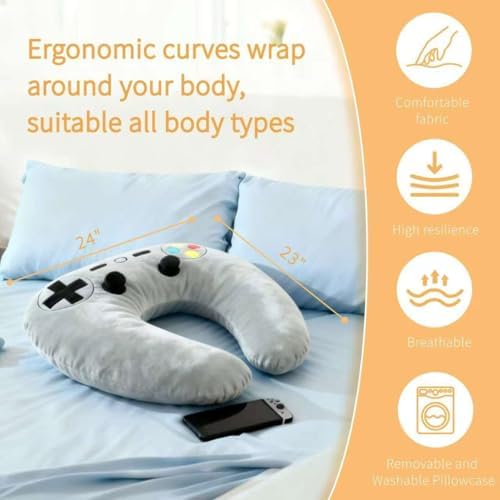 Gaming Pillow, Lap Desk Reading Pillow for Adults Teens, Arm Support Pillow for Sitting in Bed Sofa, Playing Steam Deck/Switch/Xbox/PS5, Gamer Gifts for Men Teenage Boy, Light Grey - Image 7