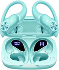 PocBuds Bluetooth Headphones Wireless Earbuds 80hrs Playtime Wireless Charging Case Digital Display Sport Ear buds with Earhook Deep Bass IPX7 Waterproof Over-Ear Earphones for Phone Laptop Mint Green by PocBuds