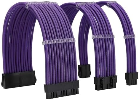 Formulamod Sleeved PSU Cable Extension Kit 18AWG Braided ATX 24-Pin/Dual PCIe 8-Pin/CPU 8-Pin for Mainstream Gaming Builds, with Cable Combs (Purple) by Formulamod